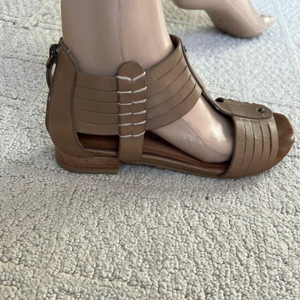 Biala tan leather t strap zip back sandals